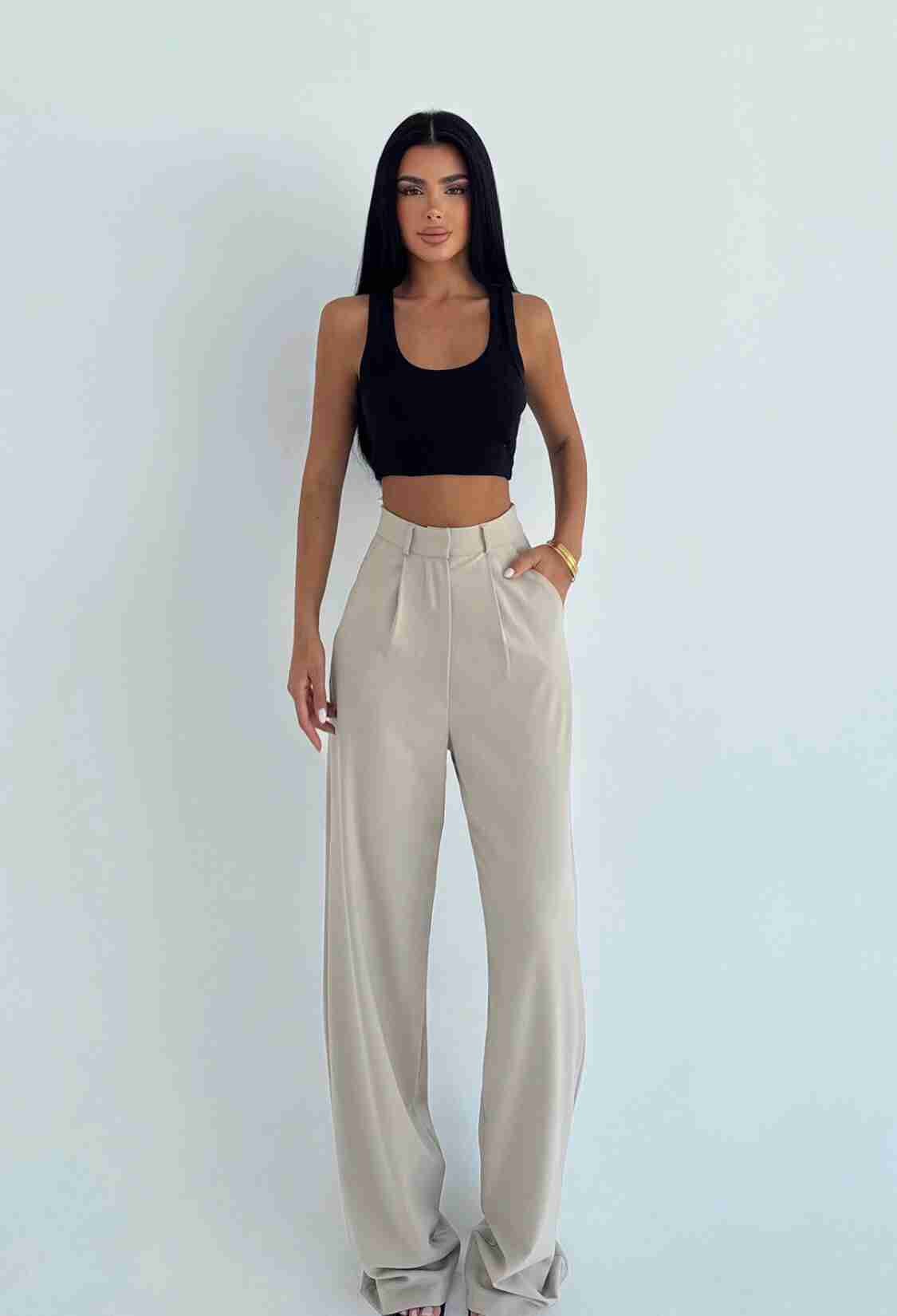 Beige Elegant Formal Casual Palazzo Pants - Brand: EYYO ATELIER - Women & Kids, Baby Clothes Wholesale - TheBS Women