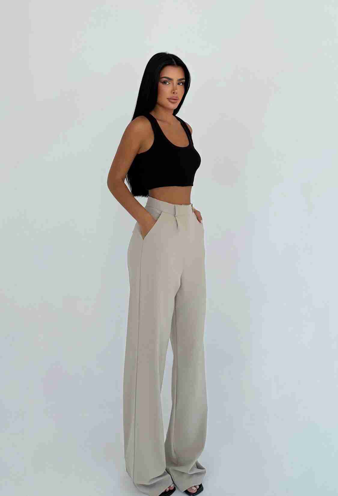 Beige Elegant Formal Casual Palazzo Pants - Brand: EYYO ATELIER - Women & Kids, Baby Clothes Wholesale - TheBS Women