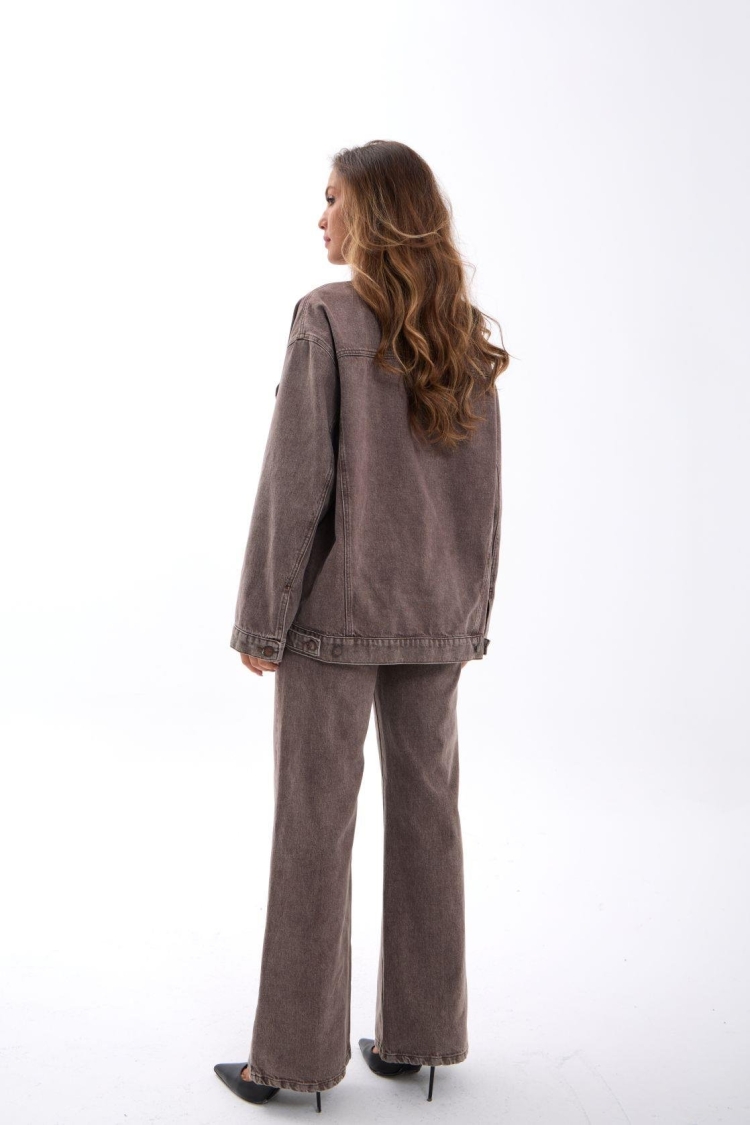 Brown Denim Jacket - Oversized Trucker With Flap Pocket - Brand: Fame - Women & Kids, Baby Clothes Wholesale - TheBS Women