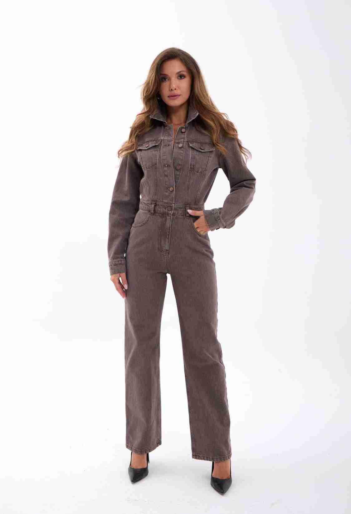 Brown Elegant Jumpsuit With Flap Pockets - Brand: Fame - Women & Kids, Baby Clothes Wholesale - TheBS Women
