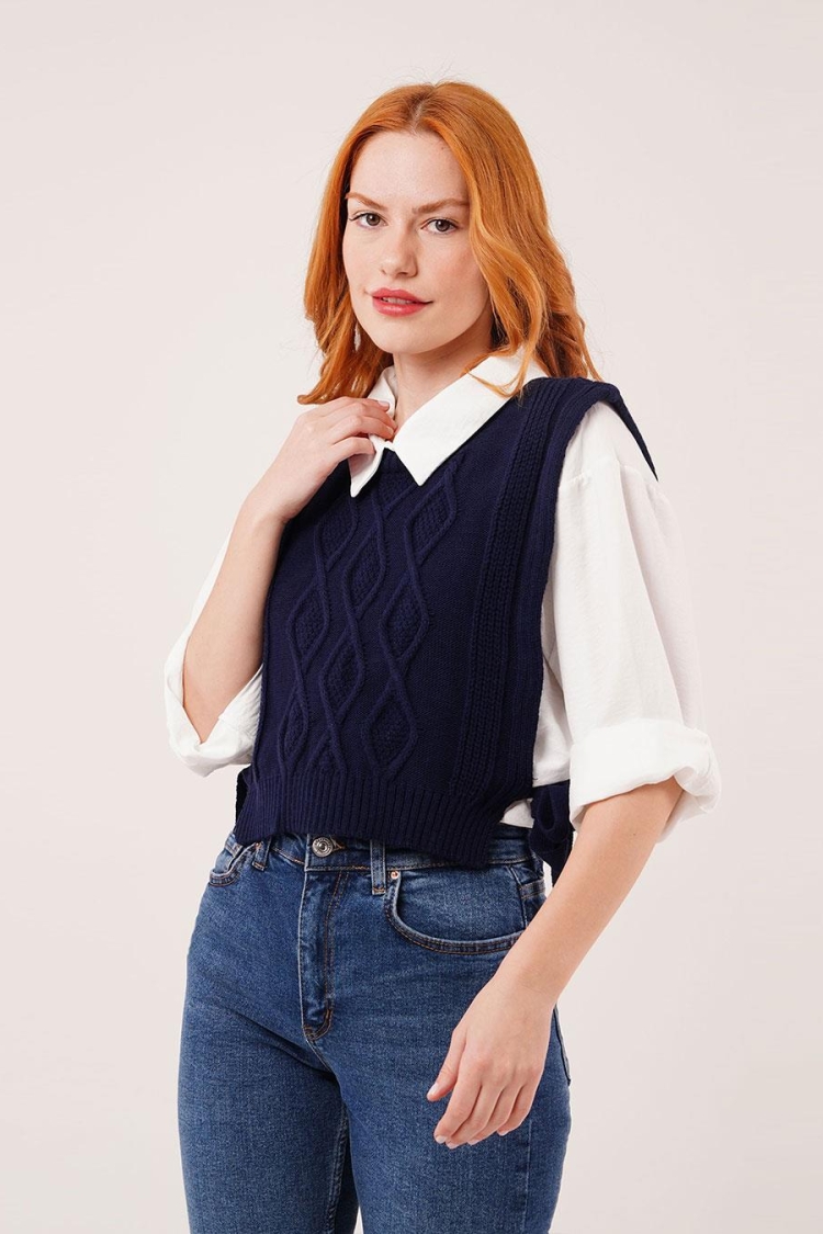 Sleeveless V-Neck Crop Sweater - Brand: Lustrin - Women & Kids, Baby Clothes Wholesale - TheBS Women