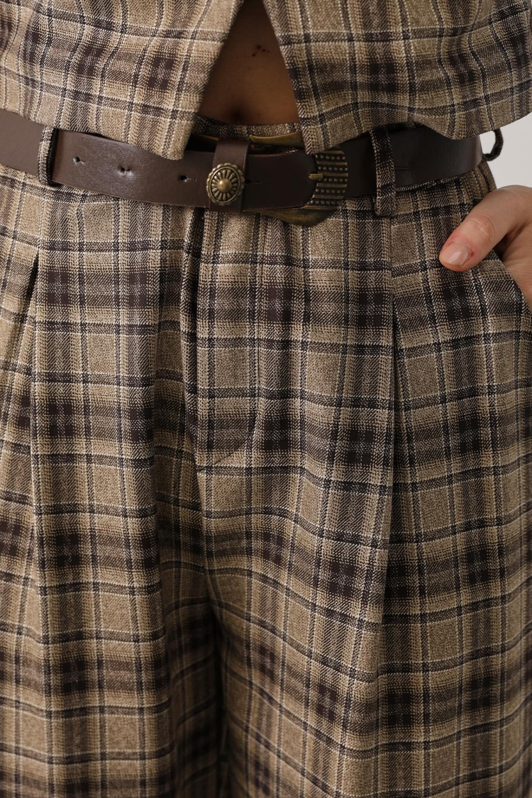 Brown Plaid Tapered Carrot Pants - Brand: Reyon - Women & Kids, Baby Clothes Wholesale - TheBS Women