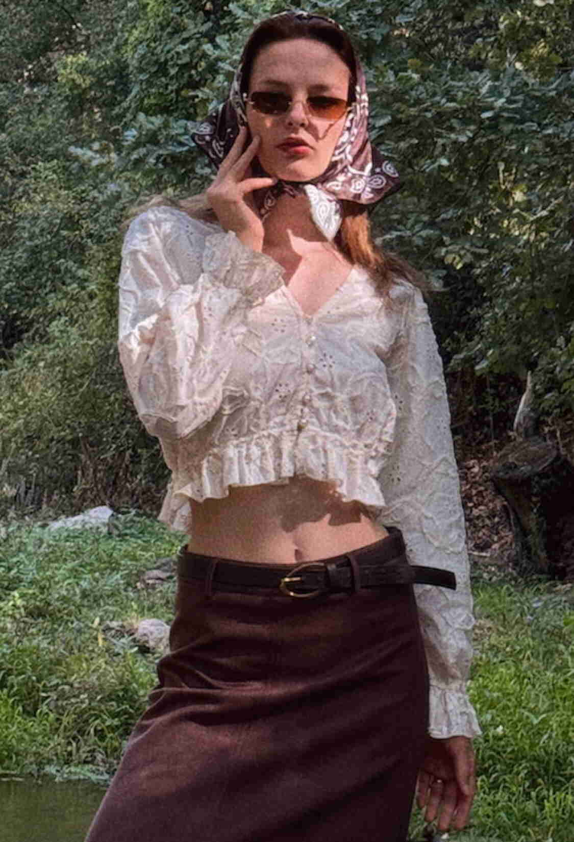 Beige Vintage Elegant Crop Blouse - Brand: Topshow - Women & Kids, Baby Clothes Wholesale - TheBS Women