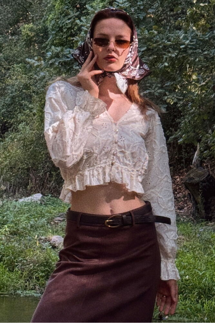 Beige Vintage Elegant Crop Blouse - Brand: Topshow - Women & Kids, Baby Clothes Wholesale - TheBS Women