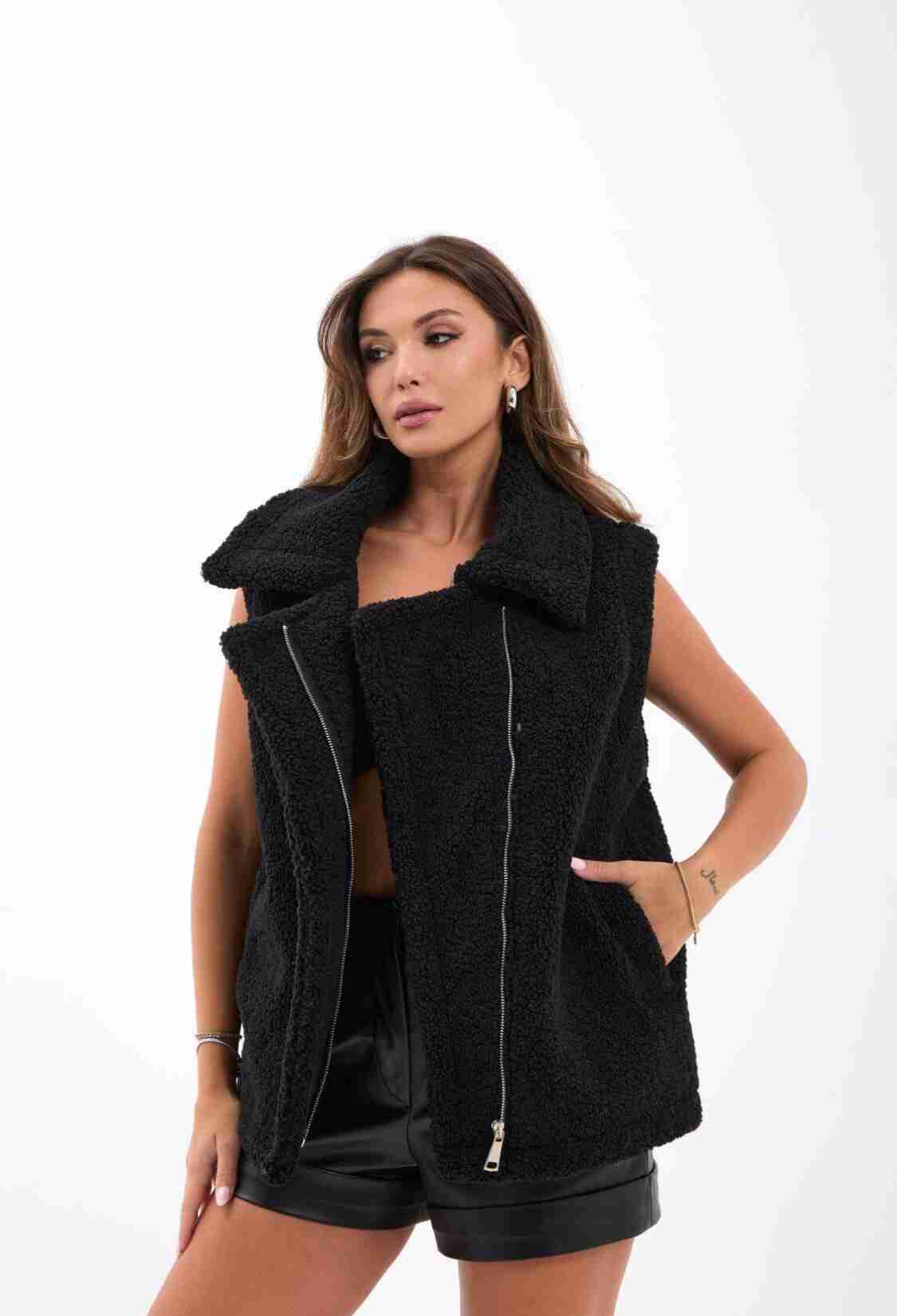 Oversized Fit Casual Zip-Up Vest - Brand: Fame - Women & Kids, Baby Clothes Wholesale - TheBS Women
