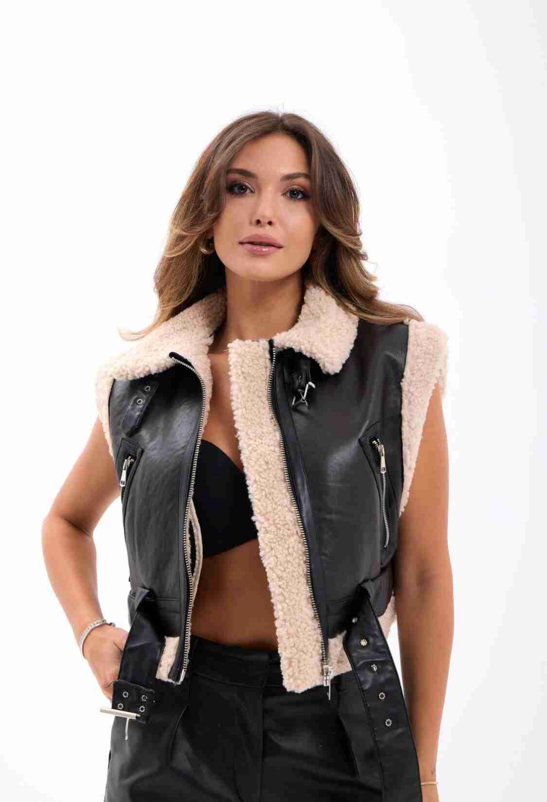 Black Casual Zip-Up Crop Vest With Zipper Pocket - Brand: Fame - Women & Kids, Baby Clothes Wholesale - TheBS Women