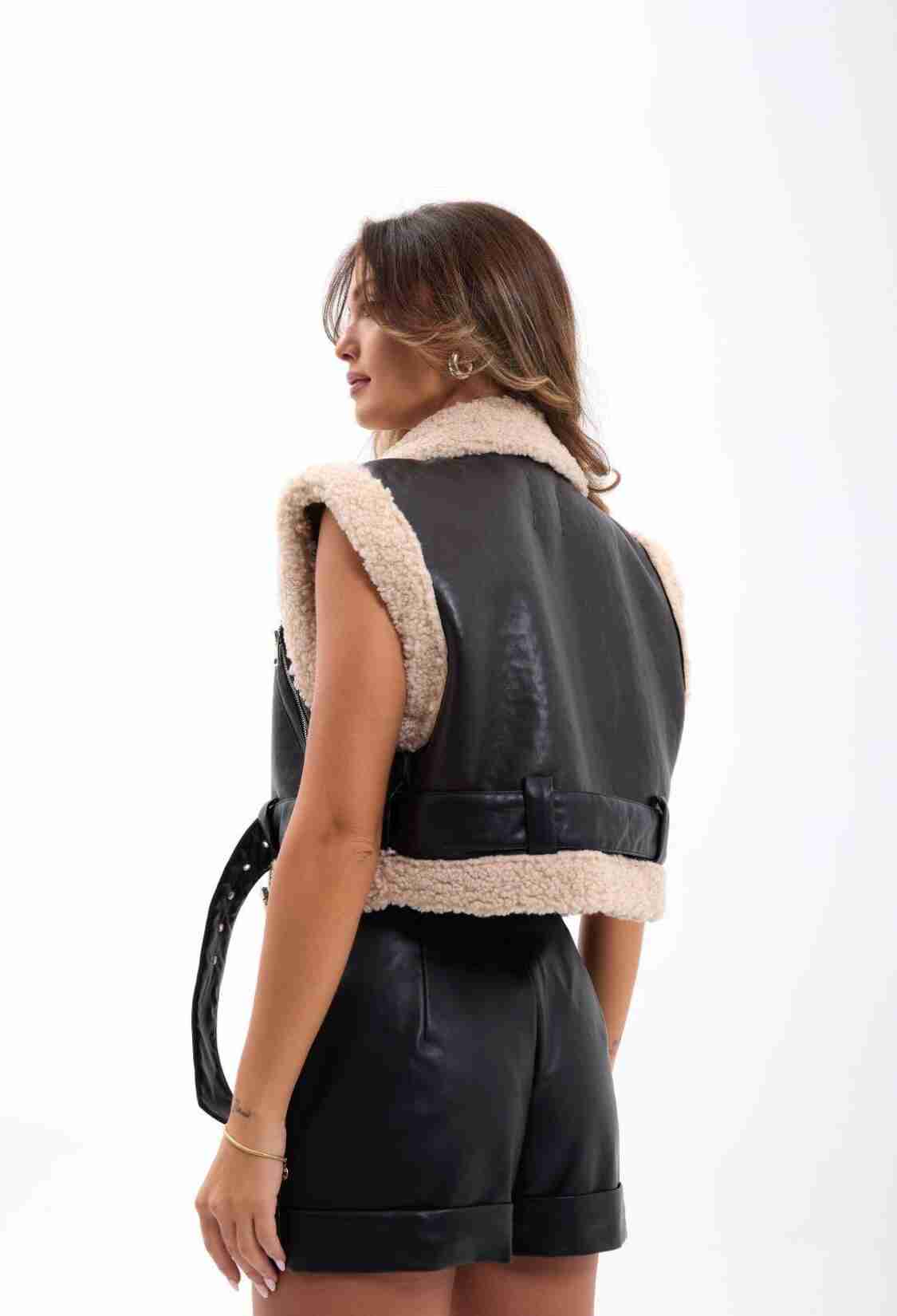 Black Casual Zip-Up Crop Vest With Zipper Pocket - Brand: Fame - Women & Kids, Baby Clothes Wholesale - TheBS Women