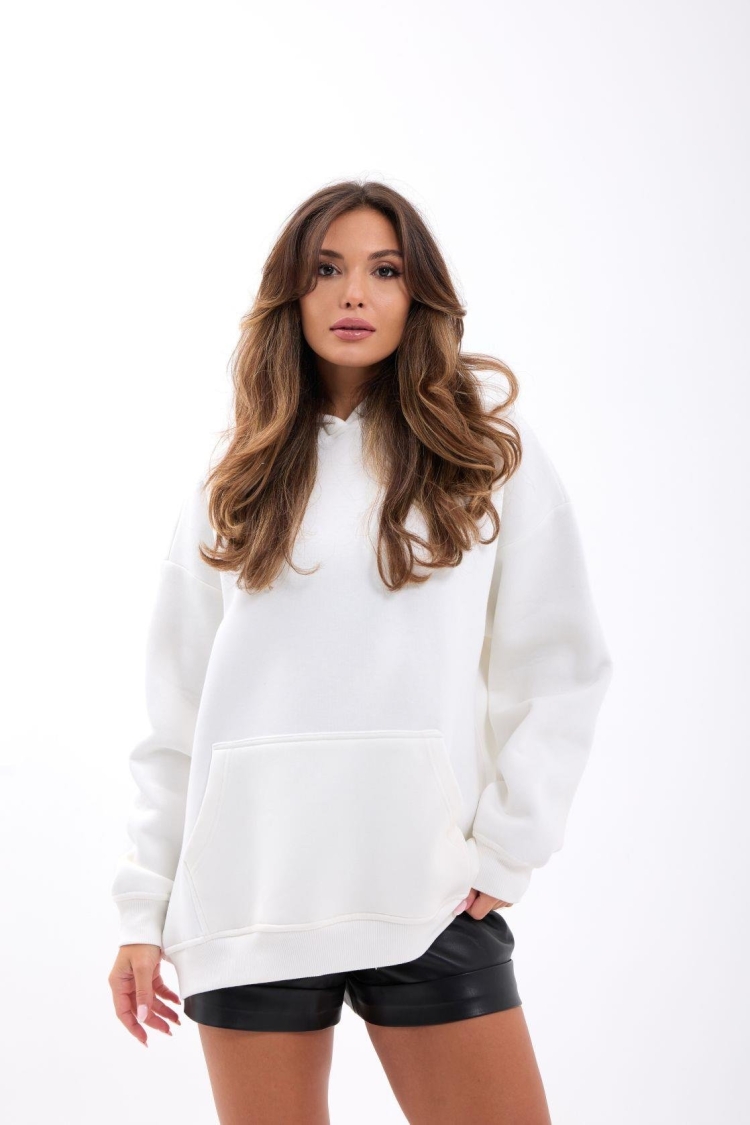 White Casual Streetwear Sweatshirt With Hooded Neck - Brand: Fame - Women & Kids, Baby Clothes Wholesale - TheBS Women