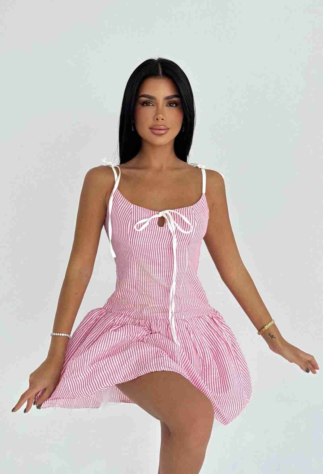 Pink Skater Dress With Striped Pattern - Brand: EYYO ATELIER - Women & Kids, Baby Clothes Wholesale - TheBS Women