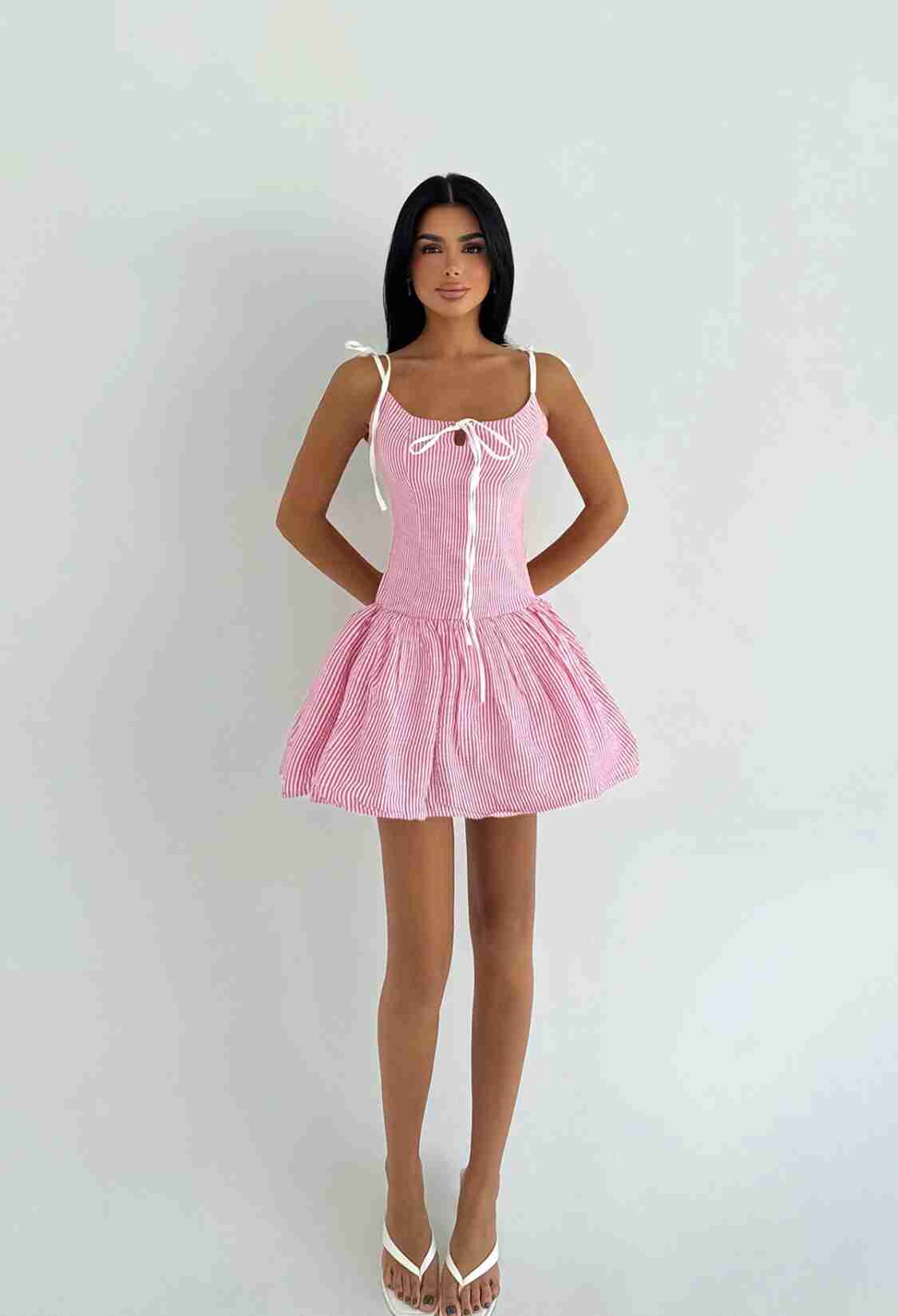 Pink Skater Dress With Striped Pattern - Brand: EYYO ATELIER - Women & Kids, Baby Clothes Wholesale - TheBS Women
