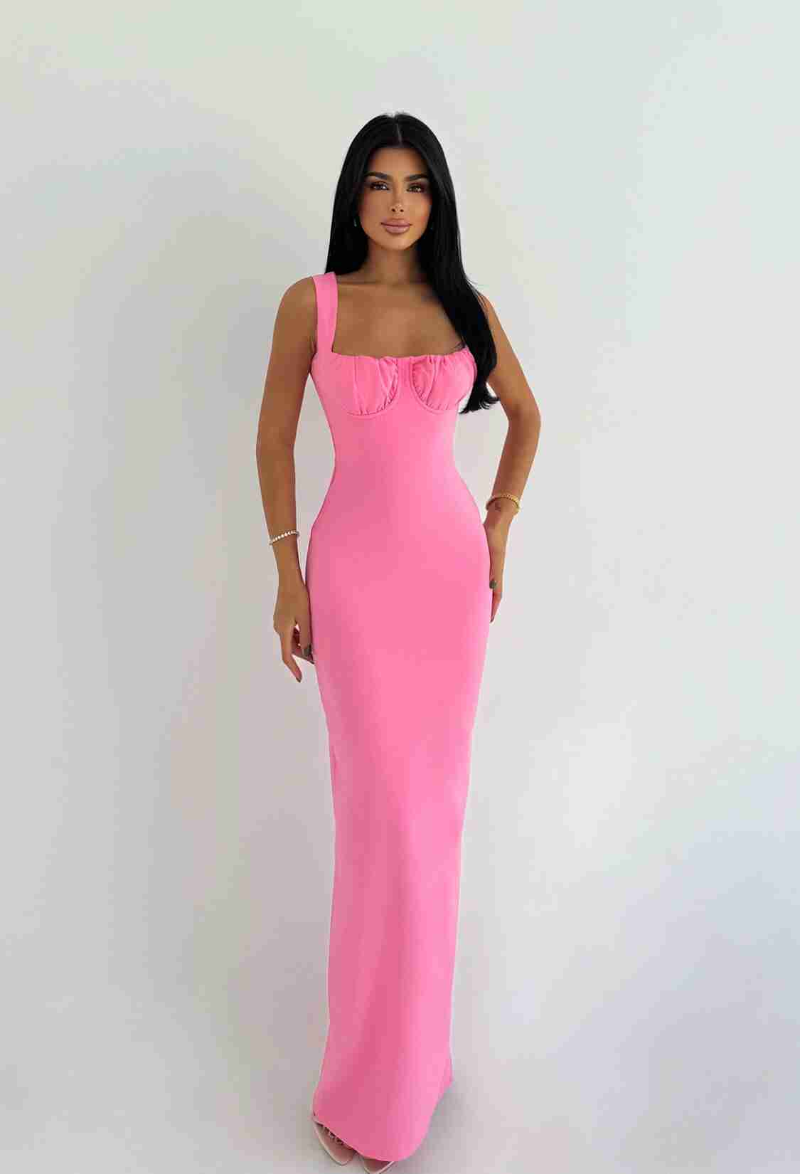 Bodycon Dress With Square Neck And Cap Sleeves - Brand: EYYO ATELIER - Women & Kids, Baby Clothes Wholesale - TheBS Women