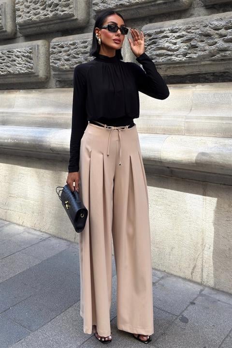 Beige Palazzo Wide Leg High Waist Pants - Brand: Sobe Istanbul - Women & Kids, Baby Clothes Wholesale - TheBS Women