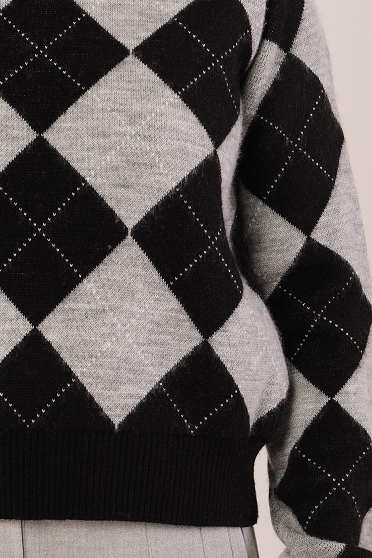 Black Argyle Casual Sweater - Brand: Lustrin - Women & Kids, Baby Clothes Wholesale - TheBS Women