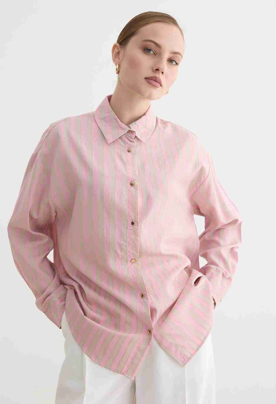 Striped Casual Shirt With Notched Neck - Brand: Levure - Women & Kids, Baby Clothes Wholesale - TheBS Women