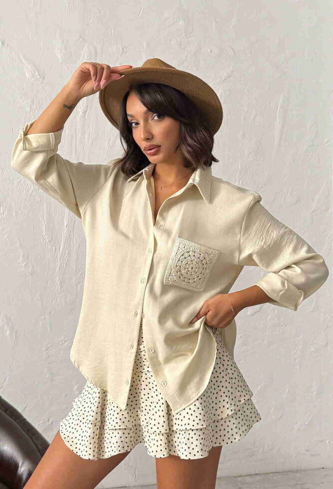 Beige Casual Boho Vintage Shirt - Brand: Topshow - Women & Kids, Baby Clothes Wholesale - TheBS Women