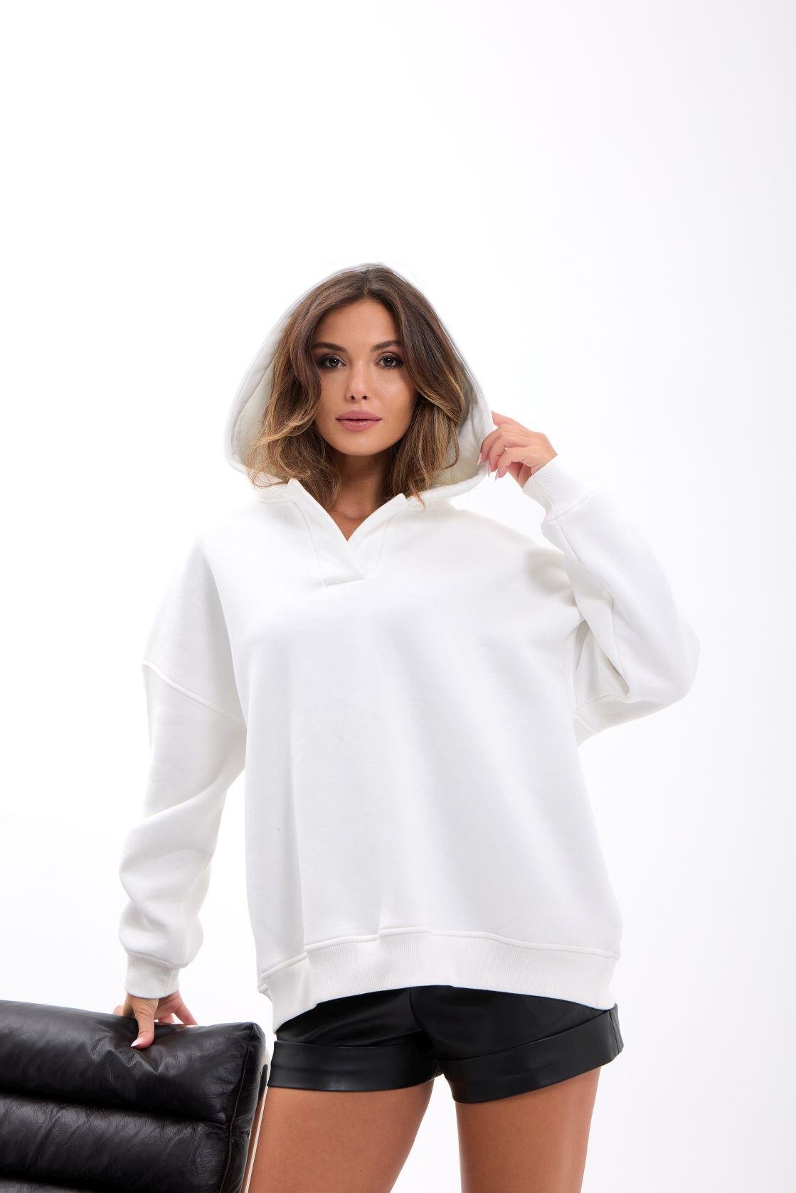 White Sweatshirt Oversized Fit With Hooded Neck - Brand: Fame - Women & Kids, Baby Clothes Wholesale - TheBS Women