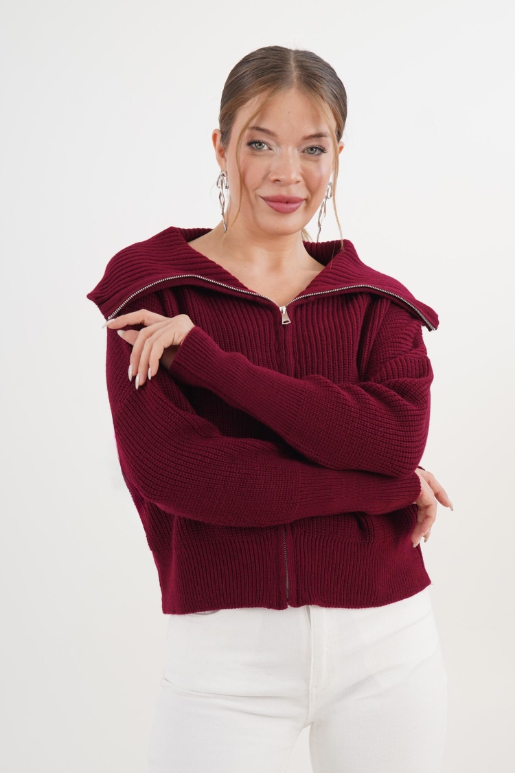 Cardigan With Zip Up And Off Shoulder Neck - Brand: Lustrin - Women & Kids, Baby Clothes Wholesale - TheBS Women