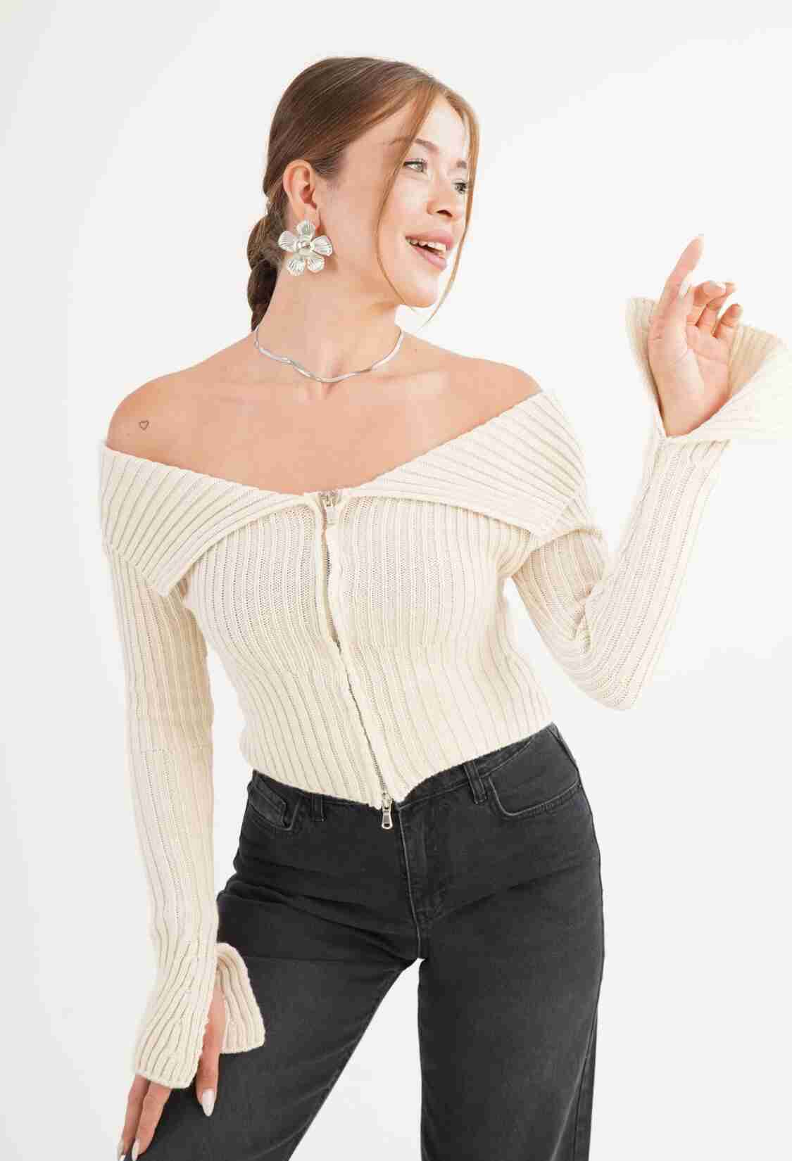 Beige Slim Fit Sexy Casual Elegant Cardigan - Brand: Lustrin - Women & Kids, Baby Clothes Wholesale - TheBS Women