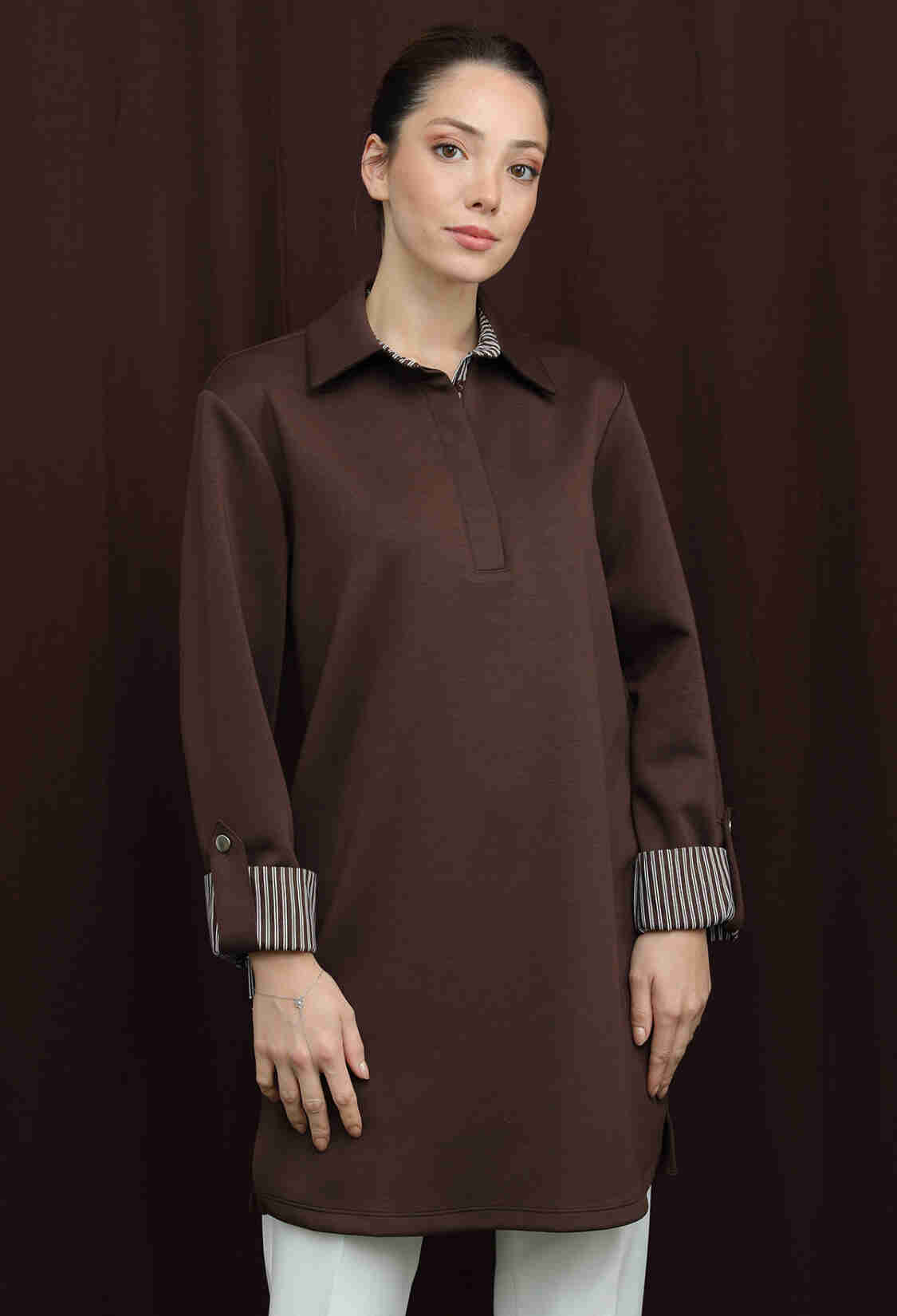 Striped Buttoned Notched Neck Tunic - Brand: Puane - Women & Kids, Baby Clothes Wholesale - TheBS Women
