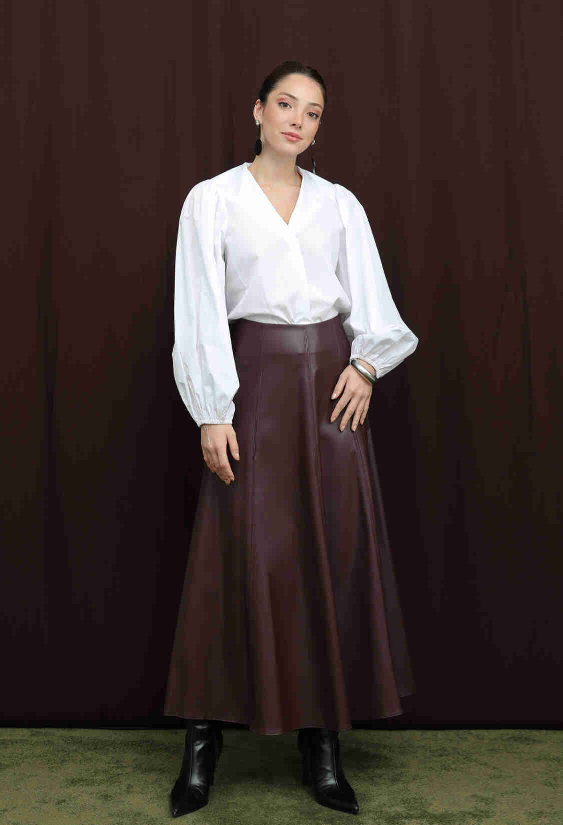 Brown Elegant Flared Maxi Skirt - Brand: Puane - Women & Kids, Baby Clothes Wholesale - TheBS Women