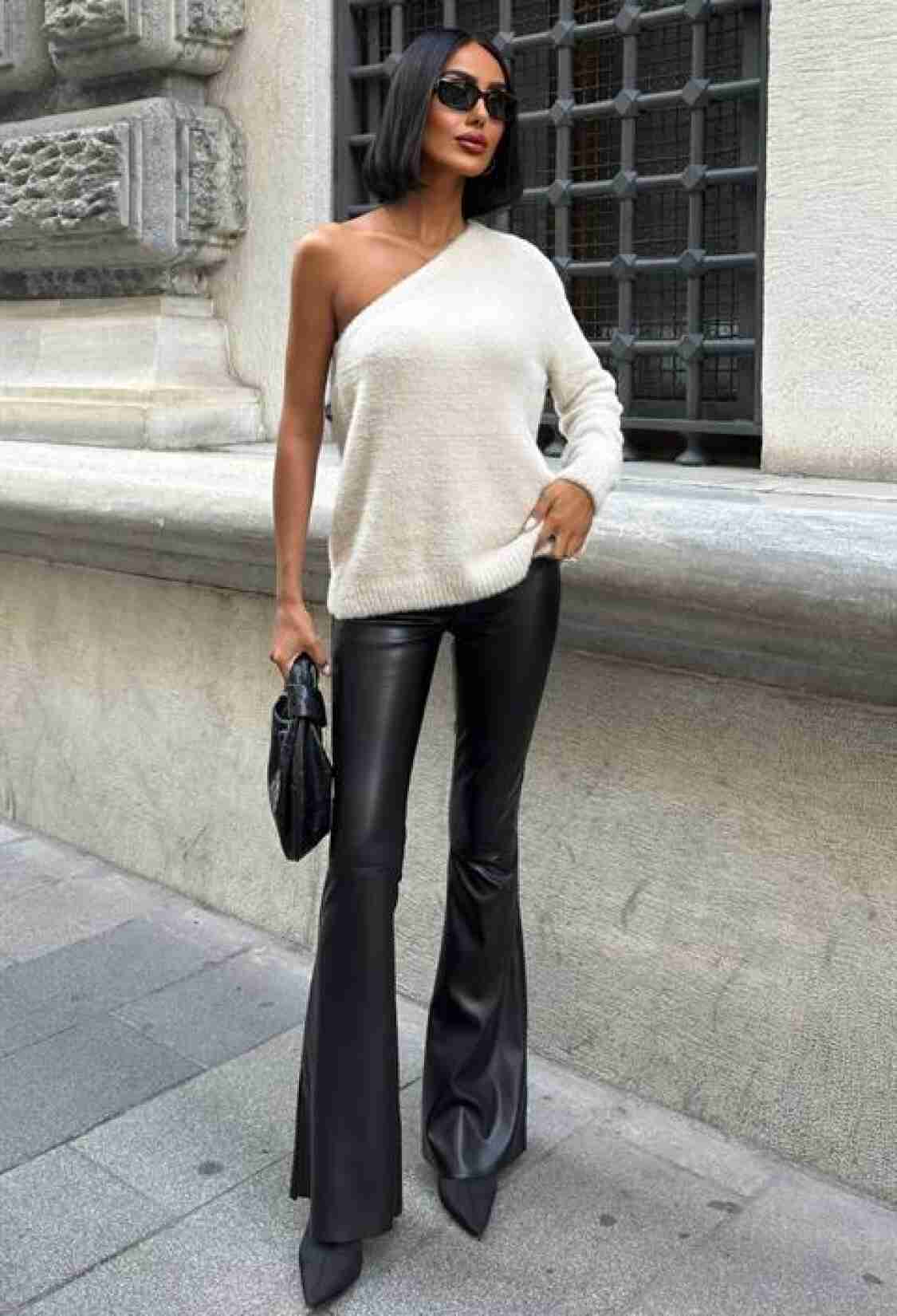 White Oversized Fit Sweater With One Shoulder Neck - Brand: Sobe Istanbul - Women & Kids, Baby Clothes Wholesale - TheBS Women