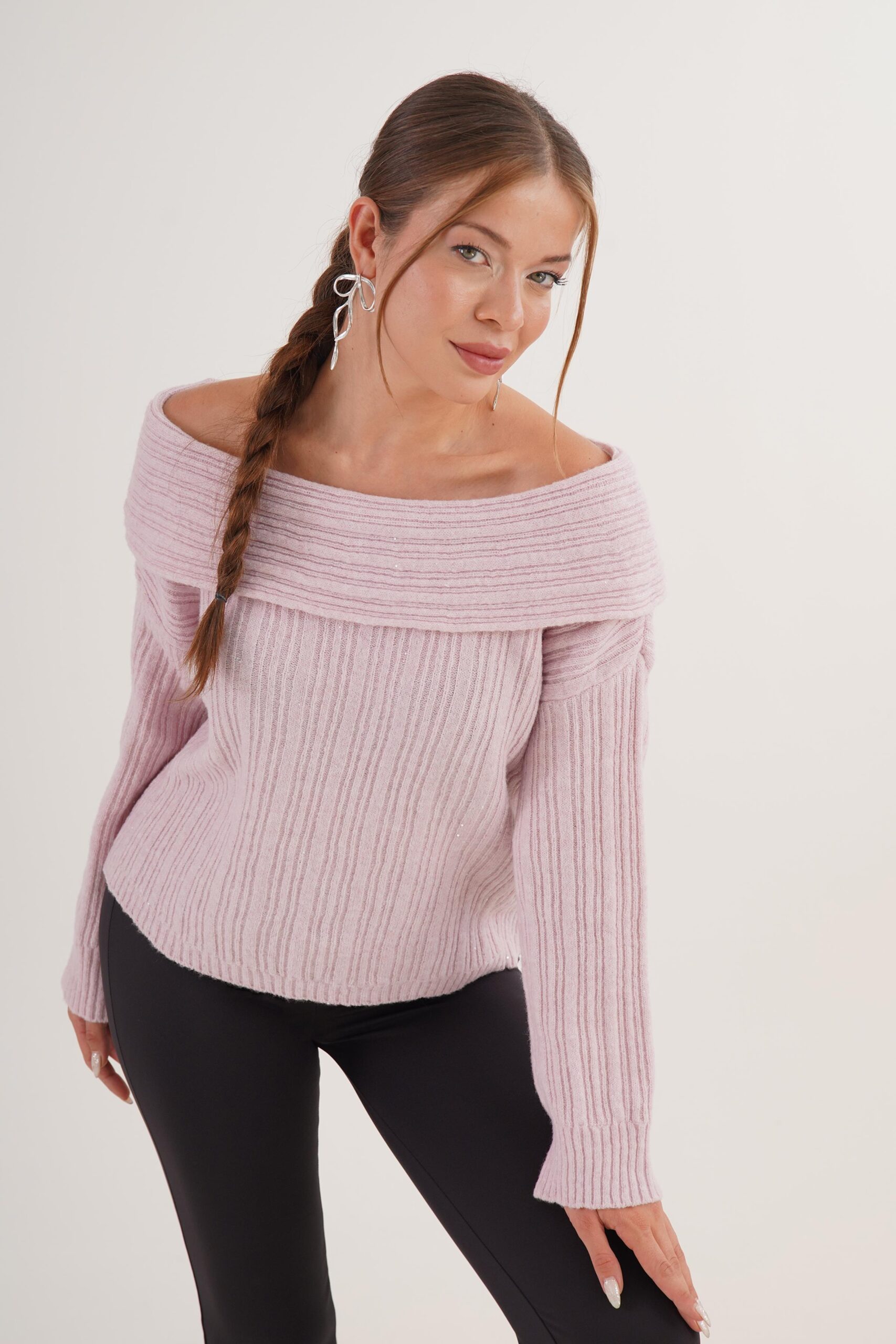 Sweater With Off Shoulder Neck - Casual & Elegant - Brand: Lustrin - Women & Kids, Baby Clothes Wholesale - TheBS Women