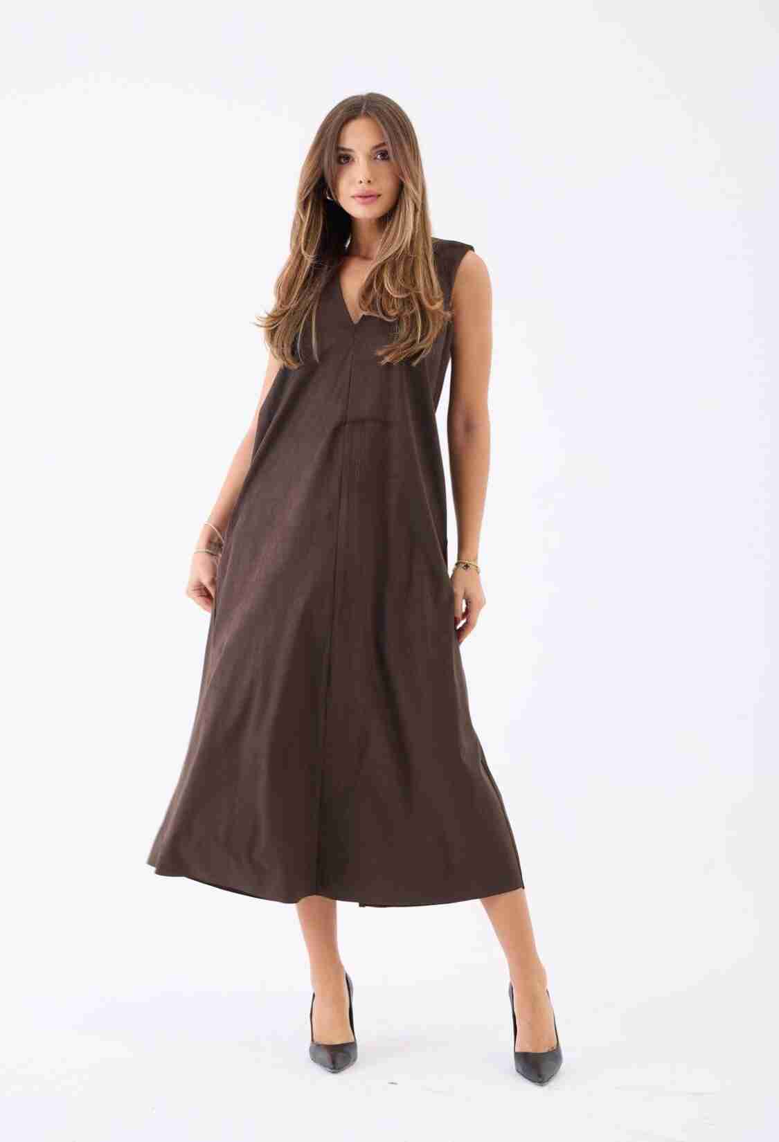 A-Line Midi Dress With V-Neck And Cap Sleeves - Brand: Fame - Women & Kids, Baby Clothes Wholesale - TheBS Women