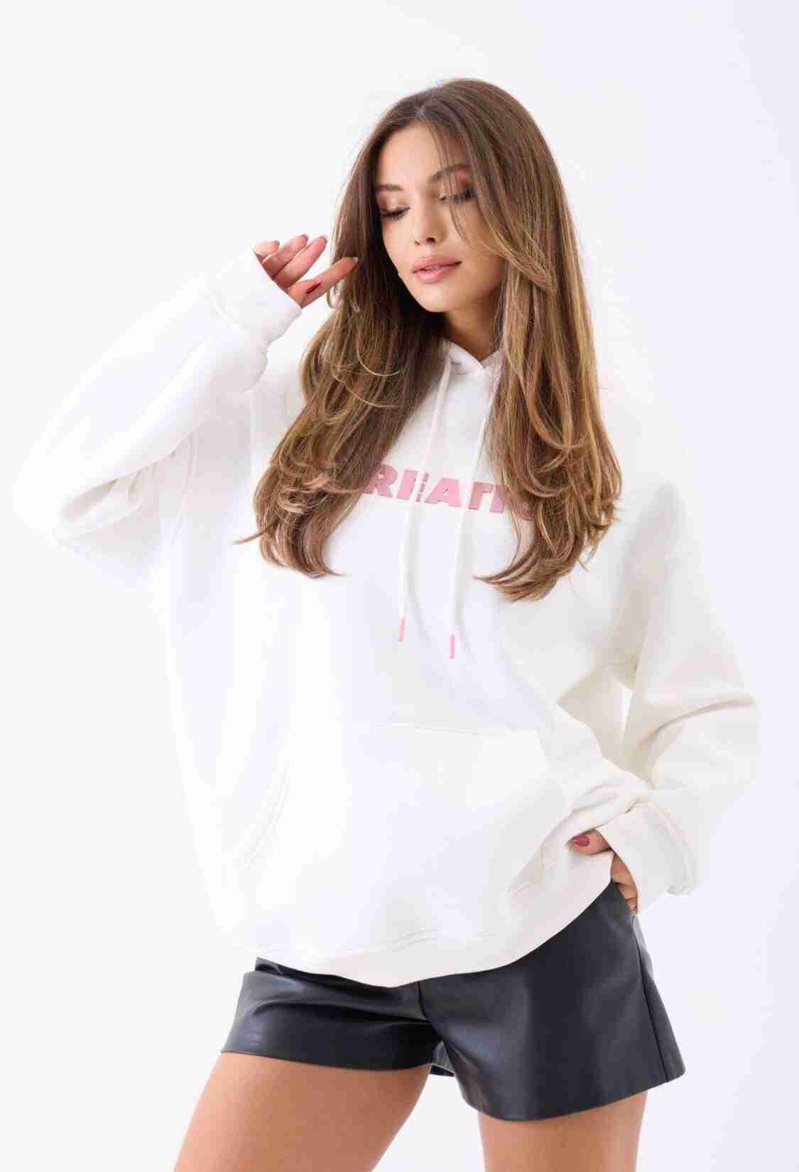 White Oversized Fit Sweatshirt With Hooded Neck - Brand: Fame - Women & Kids, Baby Clothes Wholesale - TheBS Women