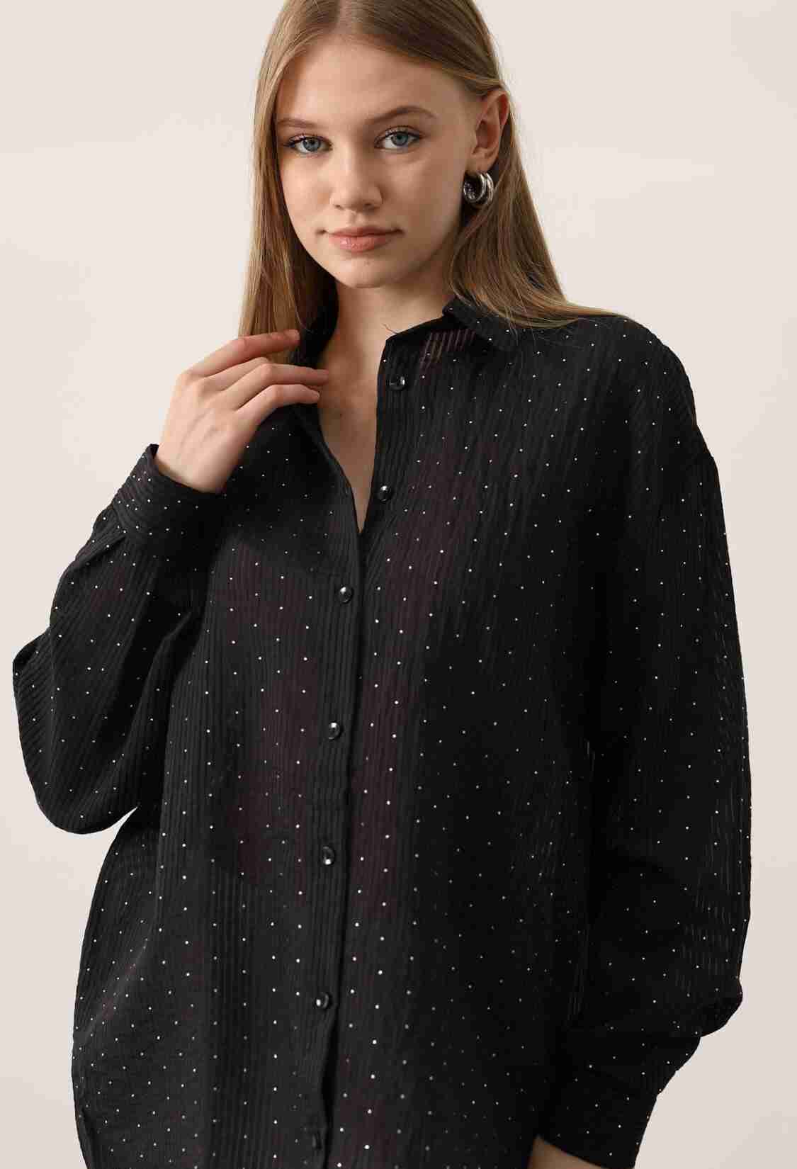 Shirt With Polka Dot Pattern - Oversized Polo Neck - Brand: Reyon - Women & Kids, Baby Clothes Wholesale - TheBS Women