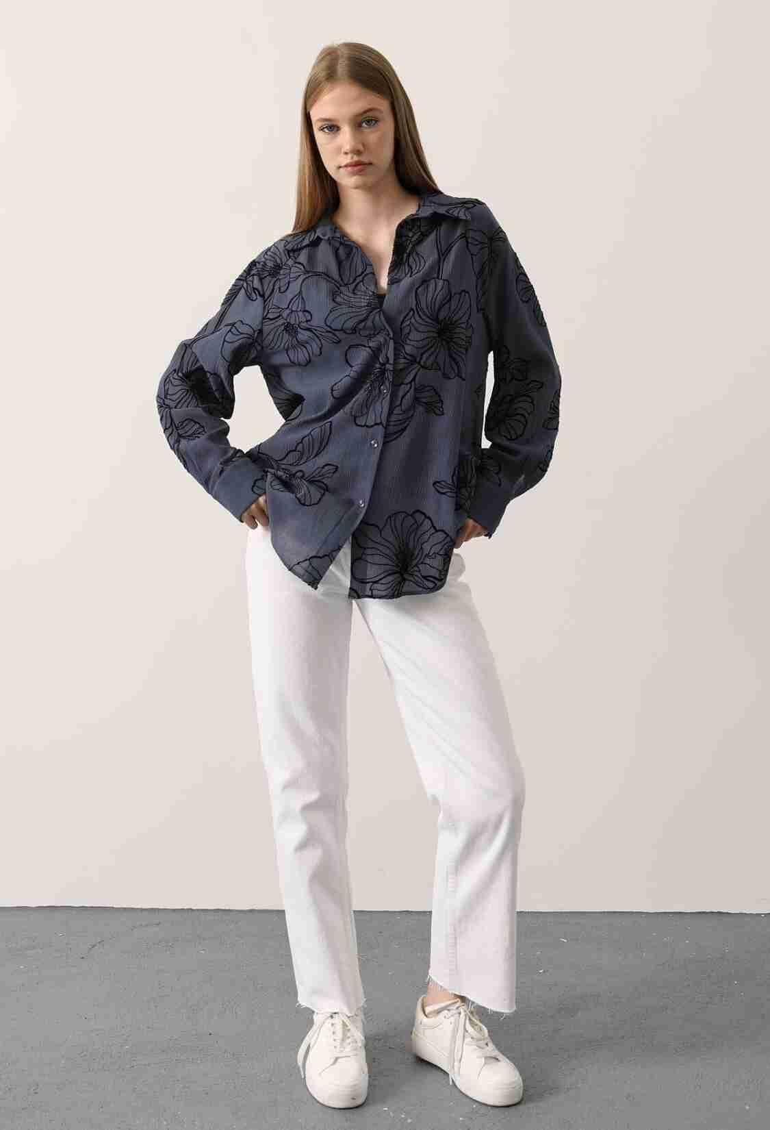 NavyFloral Casual Elegant Shirt - Brand: Reyon - Women & Kids, Baby Clothes Wholesale - TheBS Women