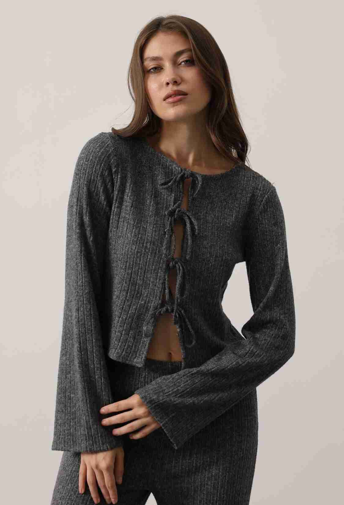 Grey Striped Slim Fit Blouse With Long Sleeves - Brand: Reyon - Women & Kids, Baby Clothes Wholesale - TheBS Women