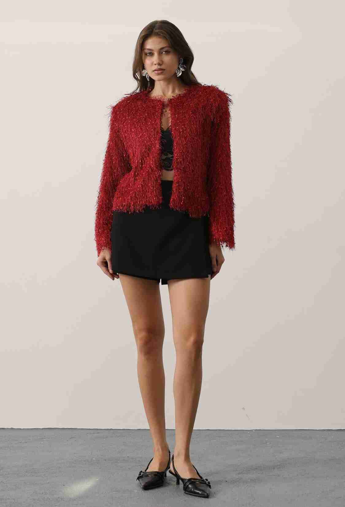 Red Elegant Sequined Single-Breasted Blazer Jacket - Brand: Reyon - Women & Kids, Baby Clothes Wholesale - TheBS Women