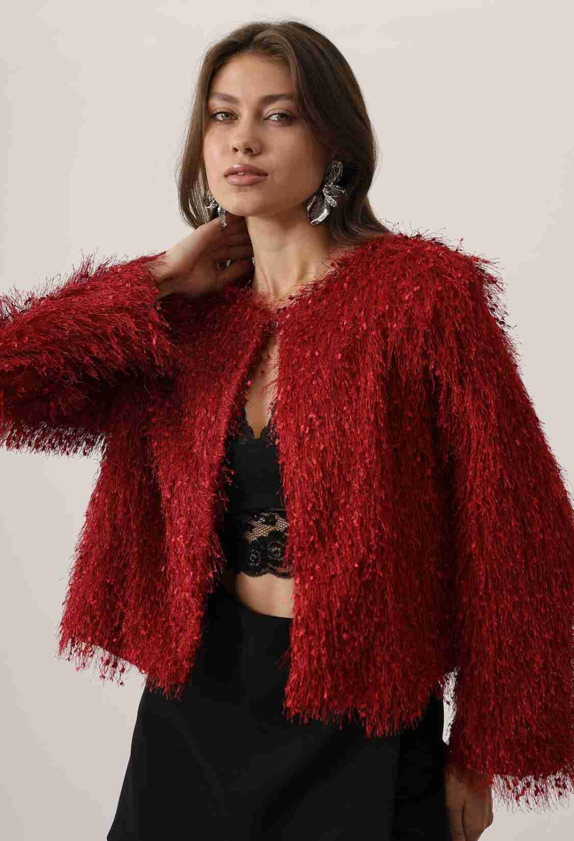 Red Elegant Sequined Single-Breasted Blazer Jacket - Brand: Reyon - Women & Kids, Baby Clothes Wholesale - TheBS Women