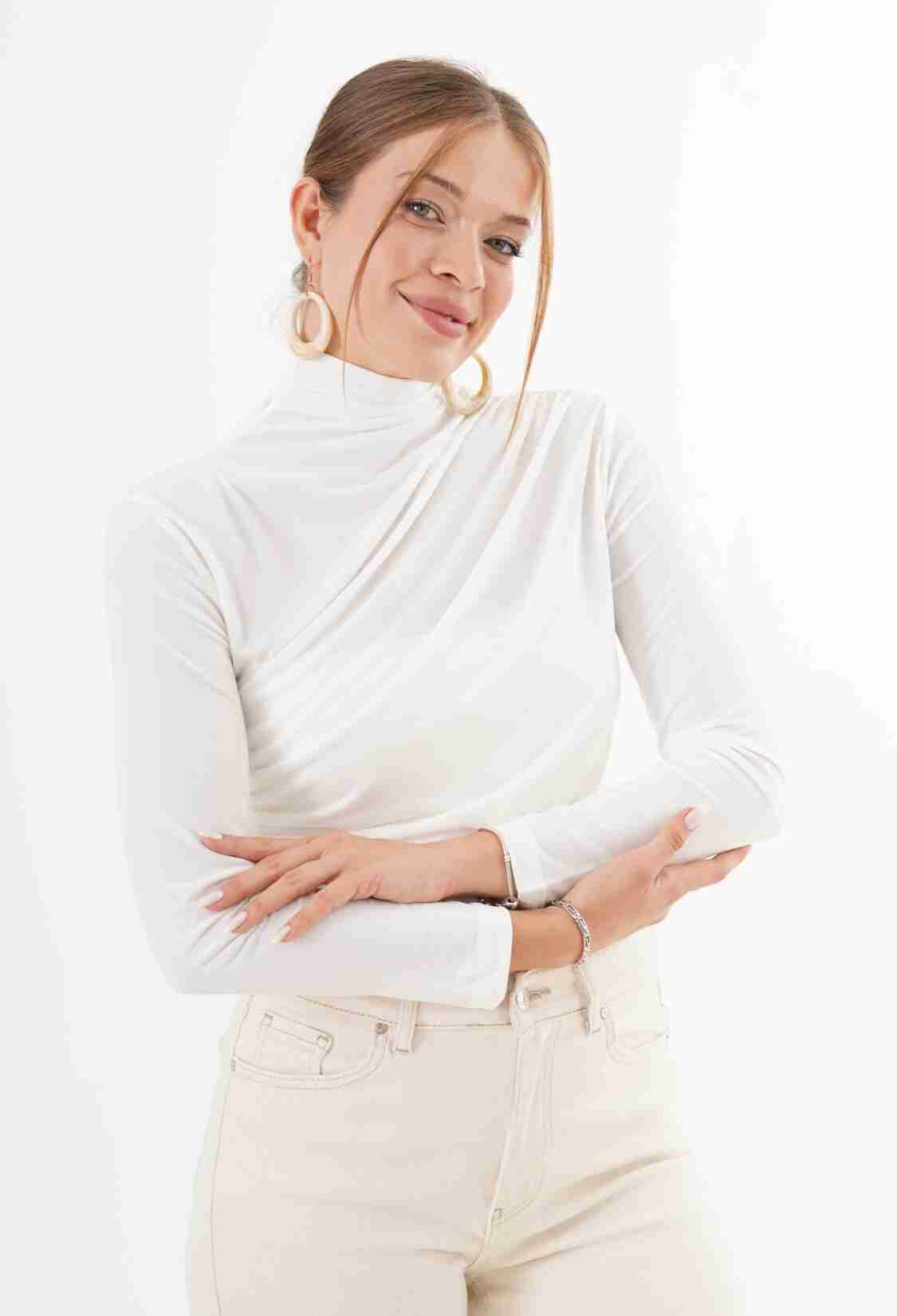 Slim Fit Turtle Neck Blouse - Brand: Lustrin - Women & Kids, Baby Clothes Wholesale - TheBS Women