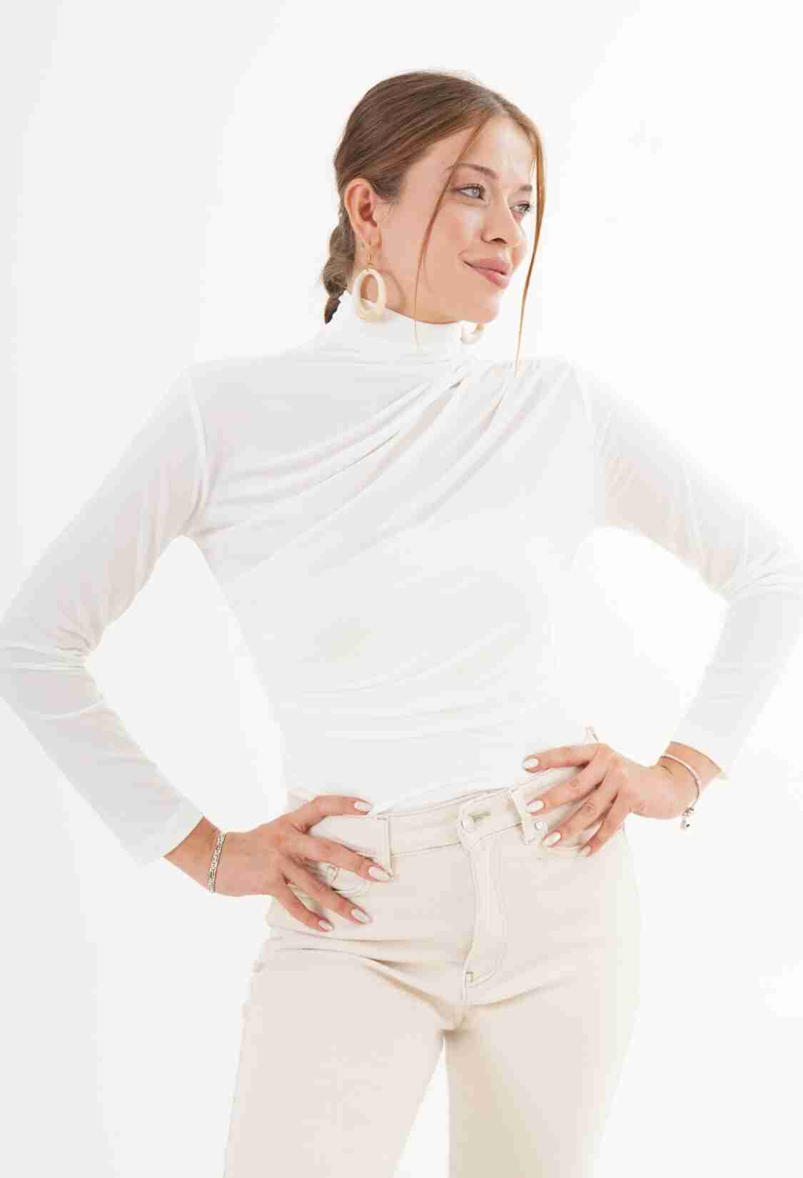 Slim Fit Turtle Neck Blouse - Brand: Lustrin - Women & Kids, Baby Clothes Wholesale - TheBS Women