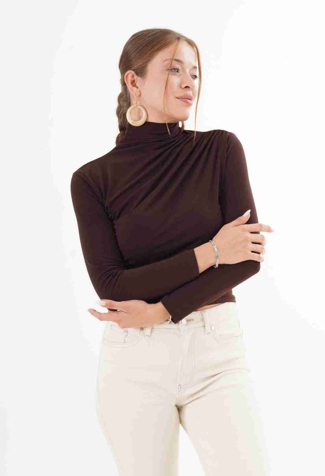 Elegant Slim Fit Blouse With High Neck - Brand: Lustrin - Women & Kids, Baby Clothes Wholesale - TheBS Women