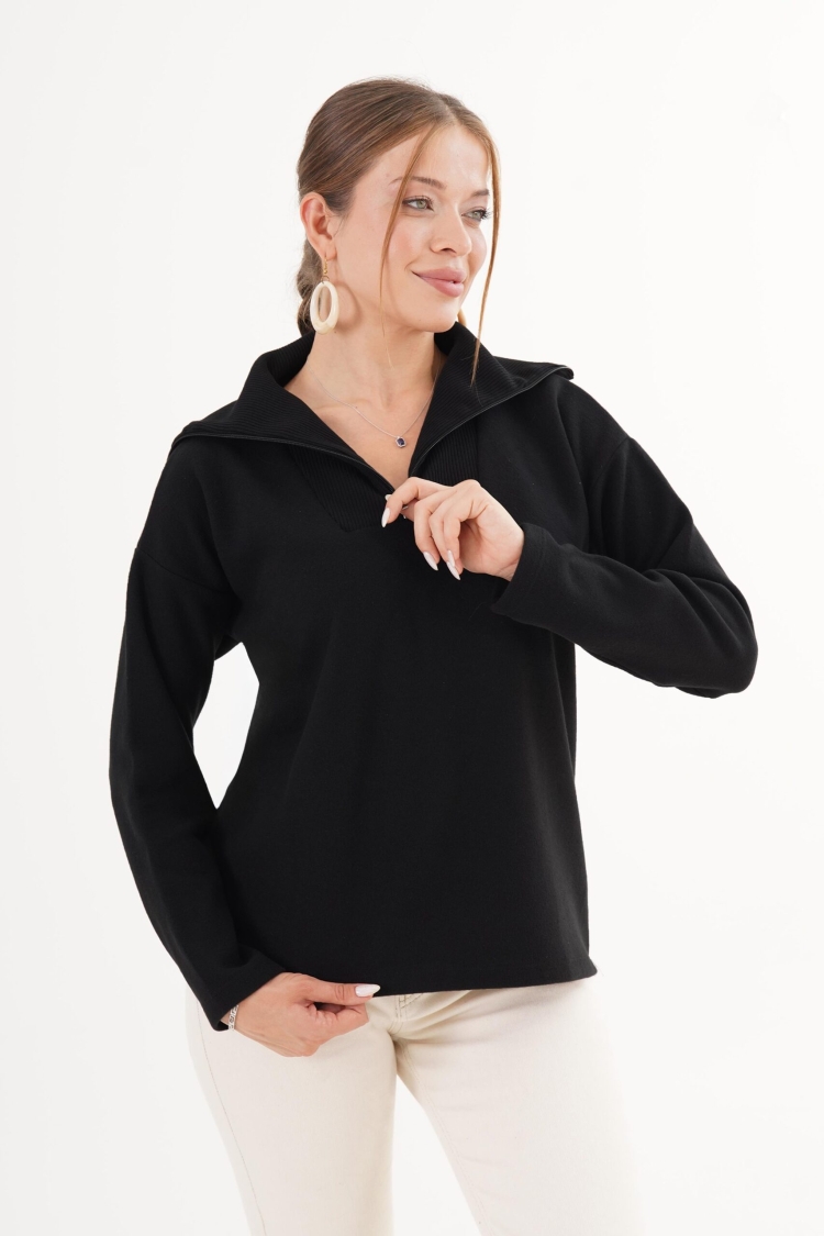 Black Sweater With V-Neck And Long Sleeves - Brand: Lustrin - Women & Kids, Baby Clothes Wholesale - TheBS Women
