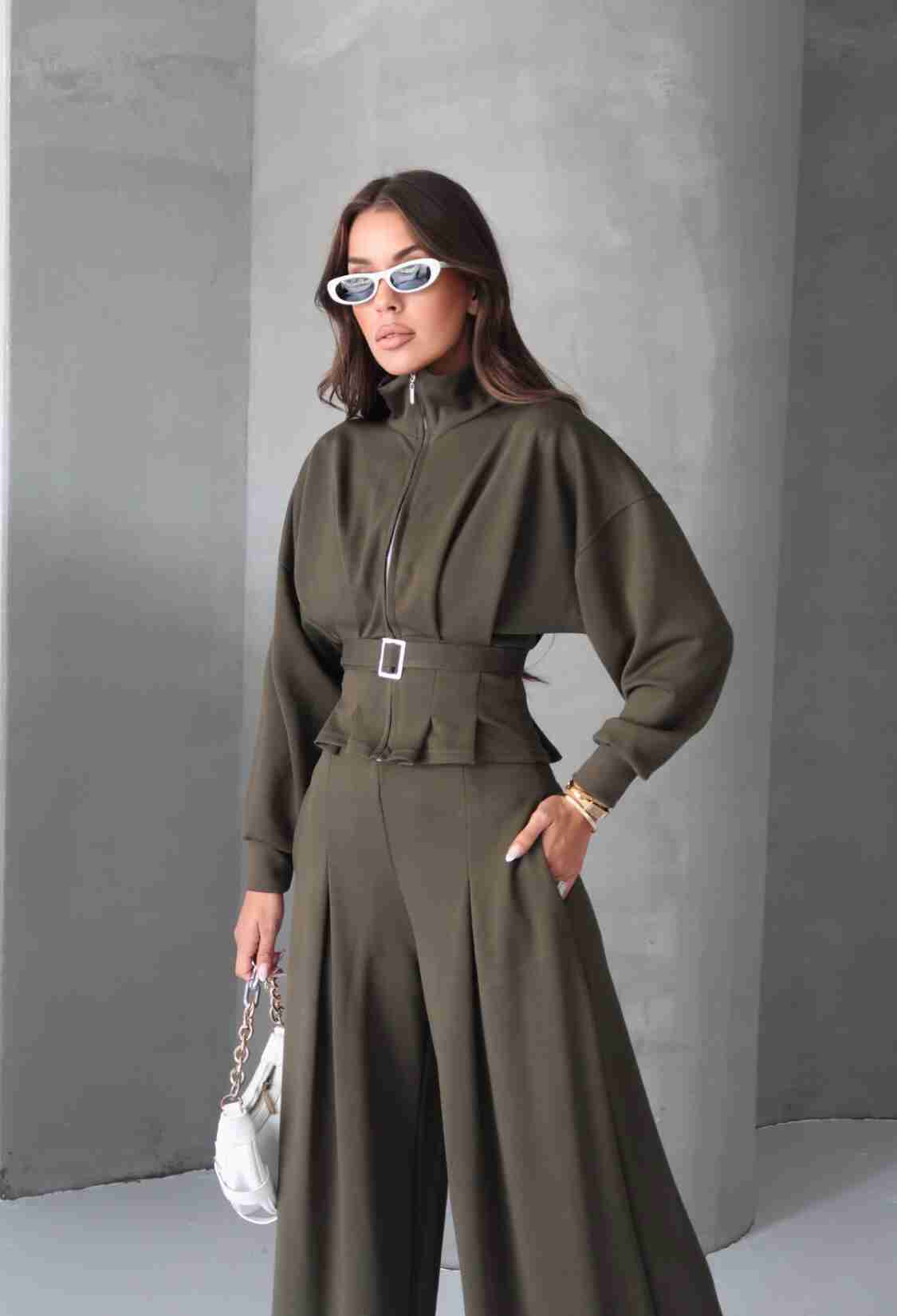 Khaki Elegant Casual Set With Palazzo Pants - Brand: Ello - Women & Kids, Baby Clothes Wholesale - TheBS Women