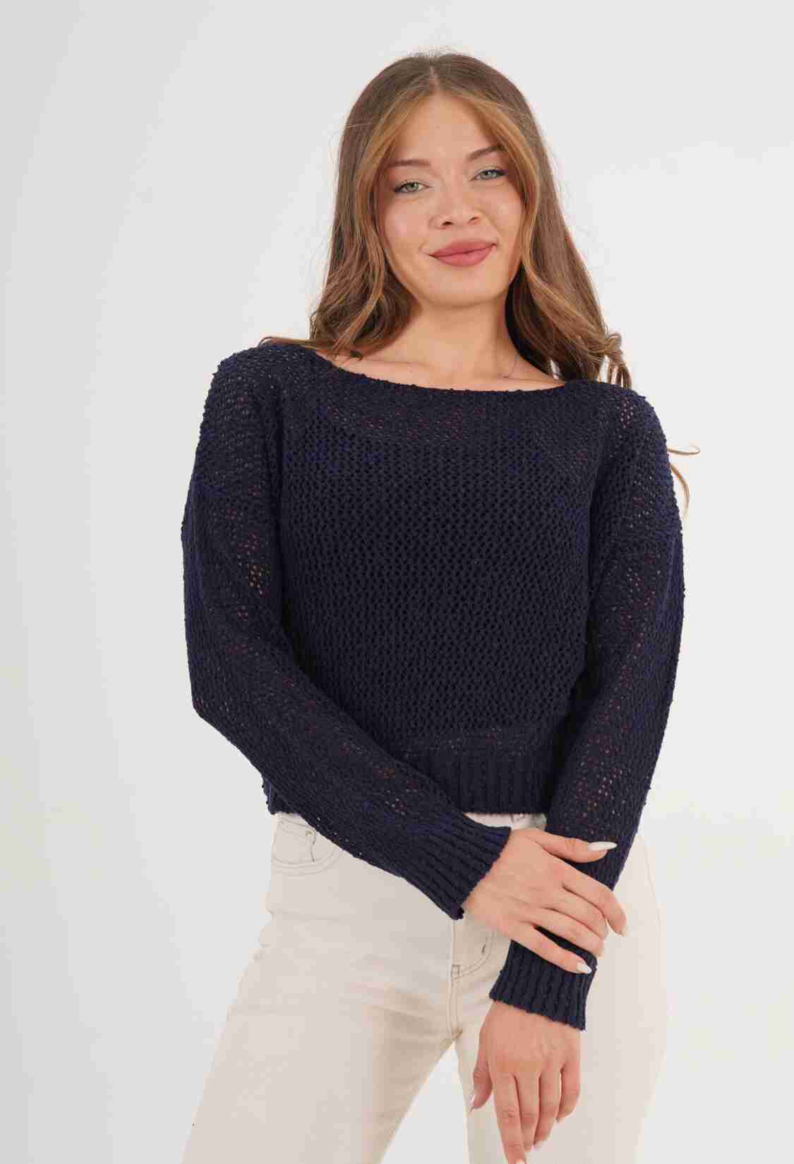 Sweater With Boat Neck And Crop Length - Brand: Lustrin - Women & Kids, Baby Clothes Wholesale - TheBS Women