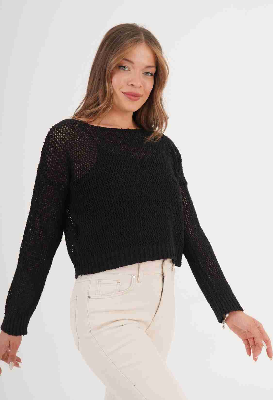 Mesh Wide Collar WholesaleKnitted Blouse - Brand: Lustrin - Women & Kids, Baby Clothes Wholesale - TheBS Women