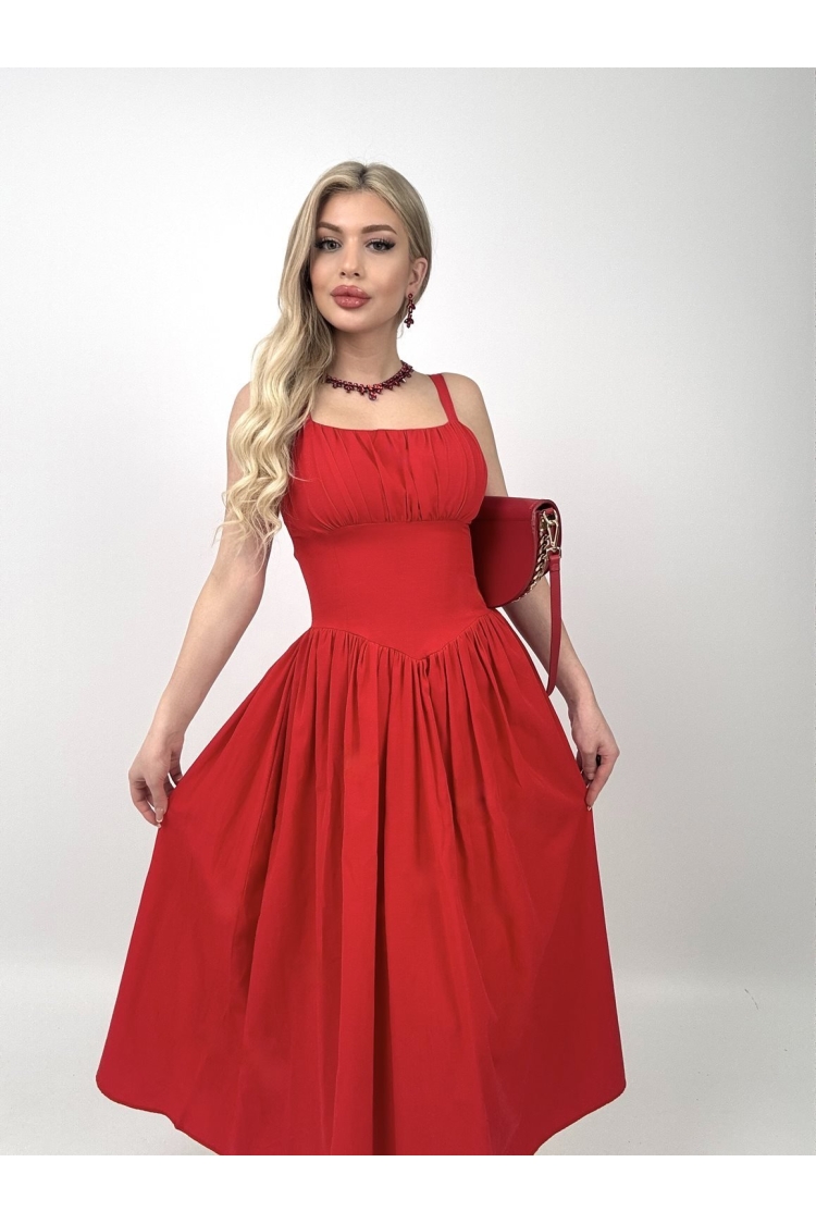 Red Elegant Fit And Flare Midi Dress - Brand: Miss Janell - Women & Kids, Baby Clothes Wholesale - TheBS Women