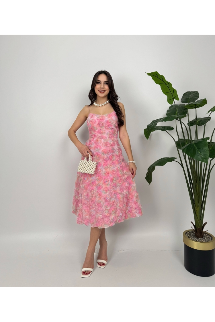 Pink Fit And Flare Square Neck Midi Dress - Brand: Miss Janell - Women & Kids, Baby Clothes Wholesale - TheBS Women