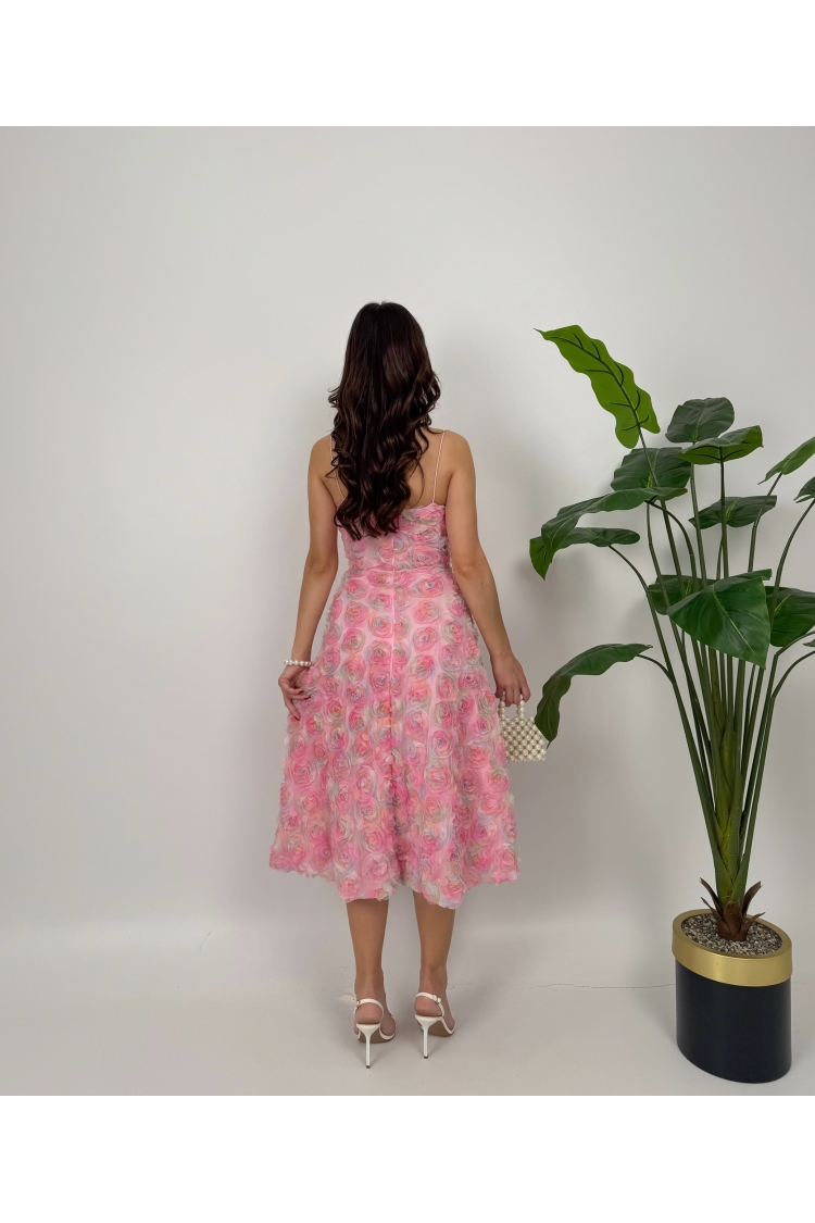 Pink Fit And Flare Square Neck Midi Dress - Brand: Miss Janell - Women & Kids, Baby Clothes Wholesale - TheBS Women