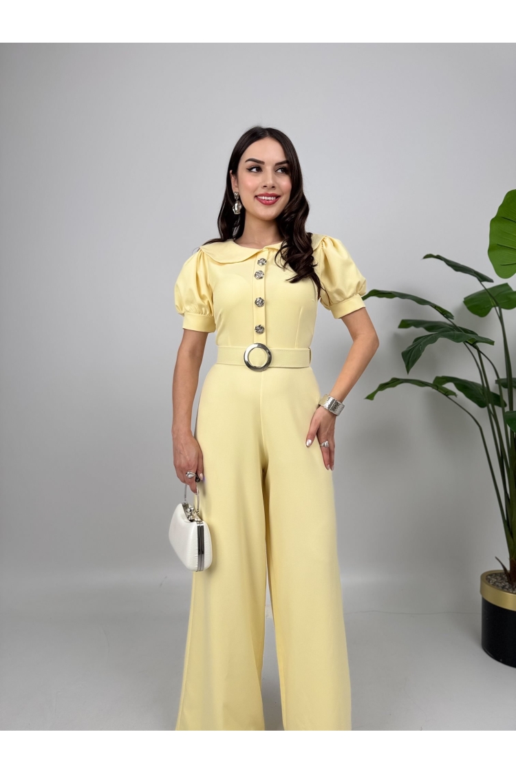 Tailored Jumpsuit With Puff Short Sleeves - Brand: Miss Janell - Women & Kids, Baby Clothes Wholesale - TheBS Women