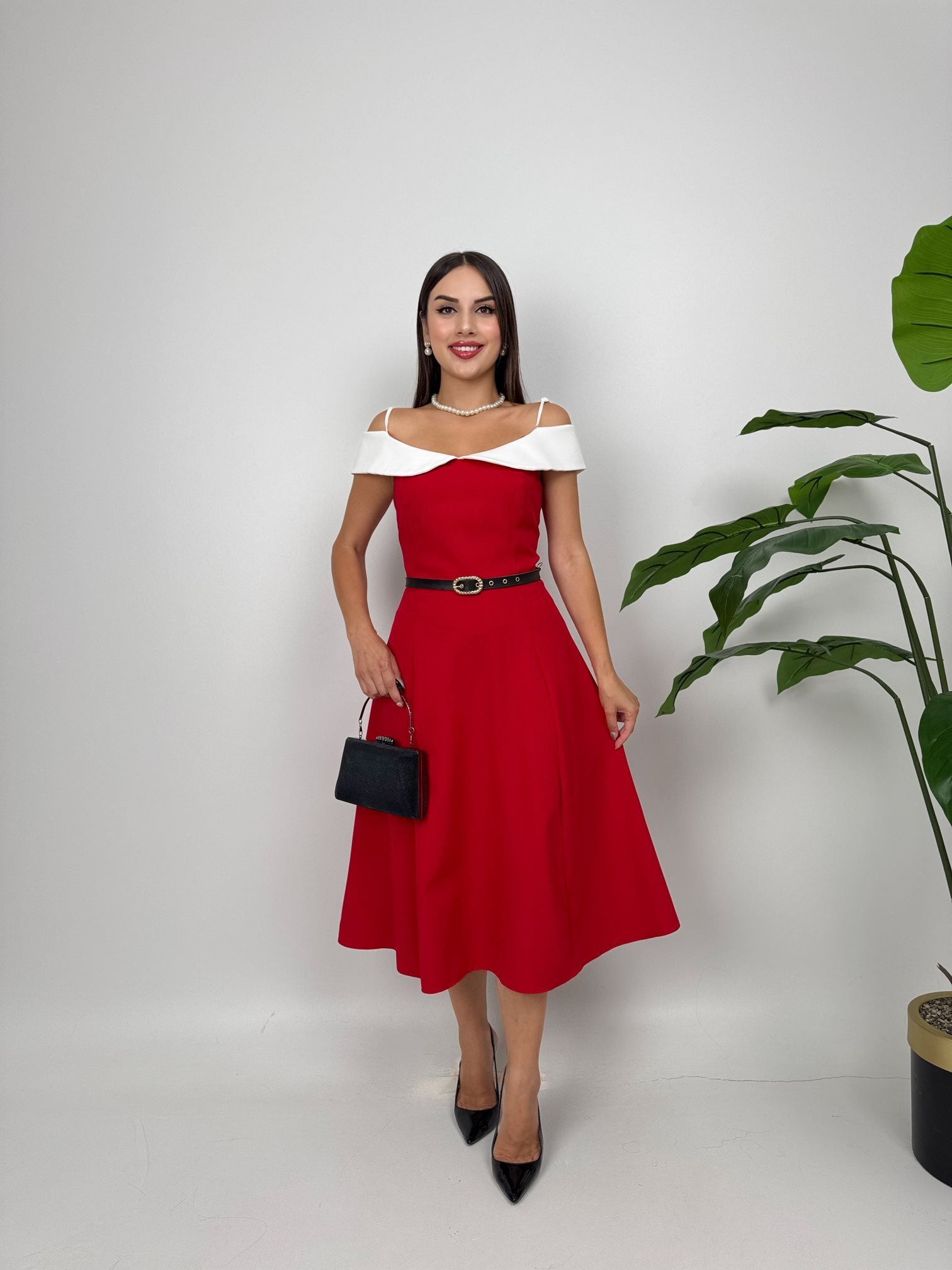 Fit And Flare Midi Dress With Off Shoulder Neck - Brand: Miss Janell - Women & Kids, Baby Clothes Wholesale - TheBS Women