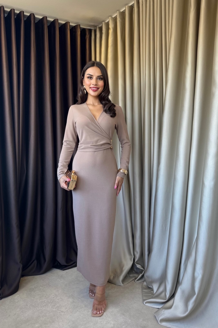 Beige Elegant Formal Wrap Dress Maxi - Brand: Miss Janell - Women & Kids, Baby Clothes Wholesale - TheBS Women