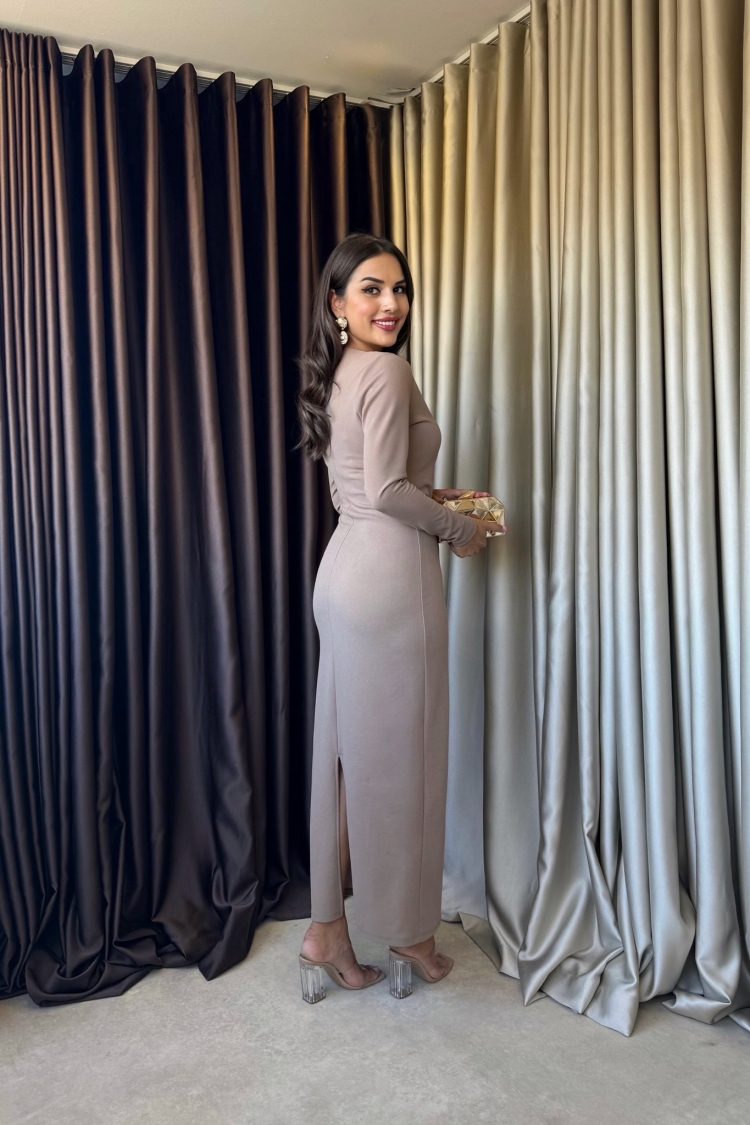 Beige Elegant Formal Wrap Dress Maxi - Brand: Miss Janell - Women & Kids, Baby Clothes Wholesale - TheBS Women