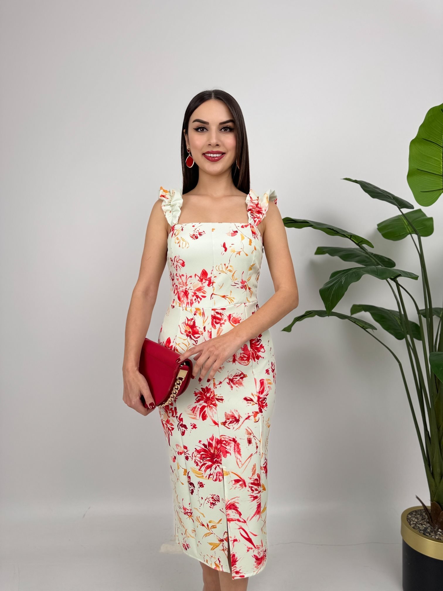 White Floral Sheath Dress With Ruffle Sleeves - Brand: Miss Janell - Women & Kids, Baby Clothes Wholesale - TheBS Women