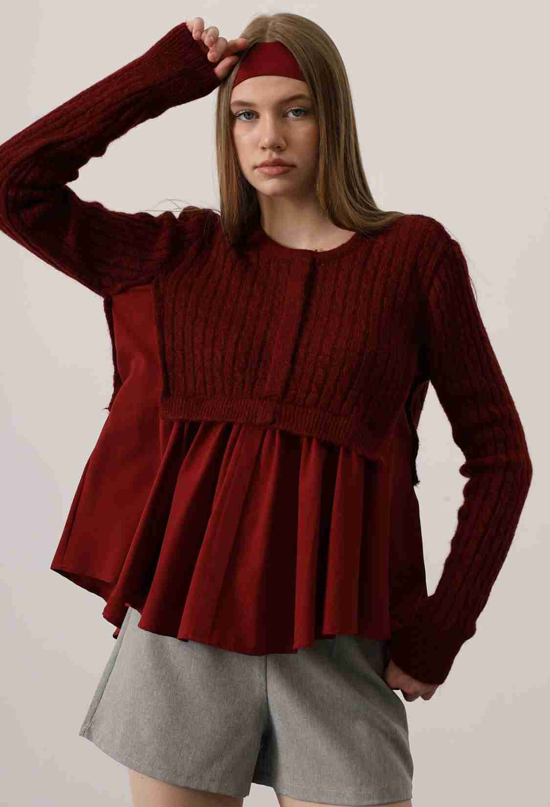 Red Shirt With Extra Long Sleeves And Buttoned Closure - Brand: Reyon - Women & Kids, Baby Clothes Wholesale - TheBS Women