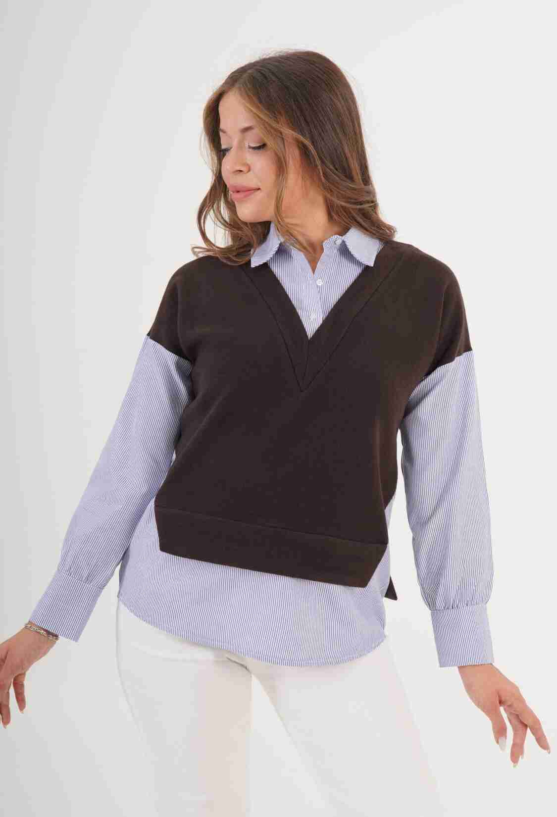 Brown Preppy Casual Elegant Blouse - Brand: Lustrin - Women & Kids, Baby Clothes Wholesale - TheBS Women